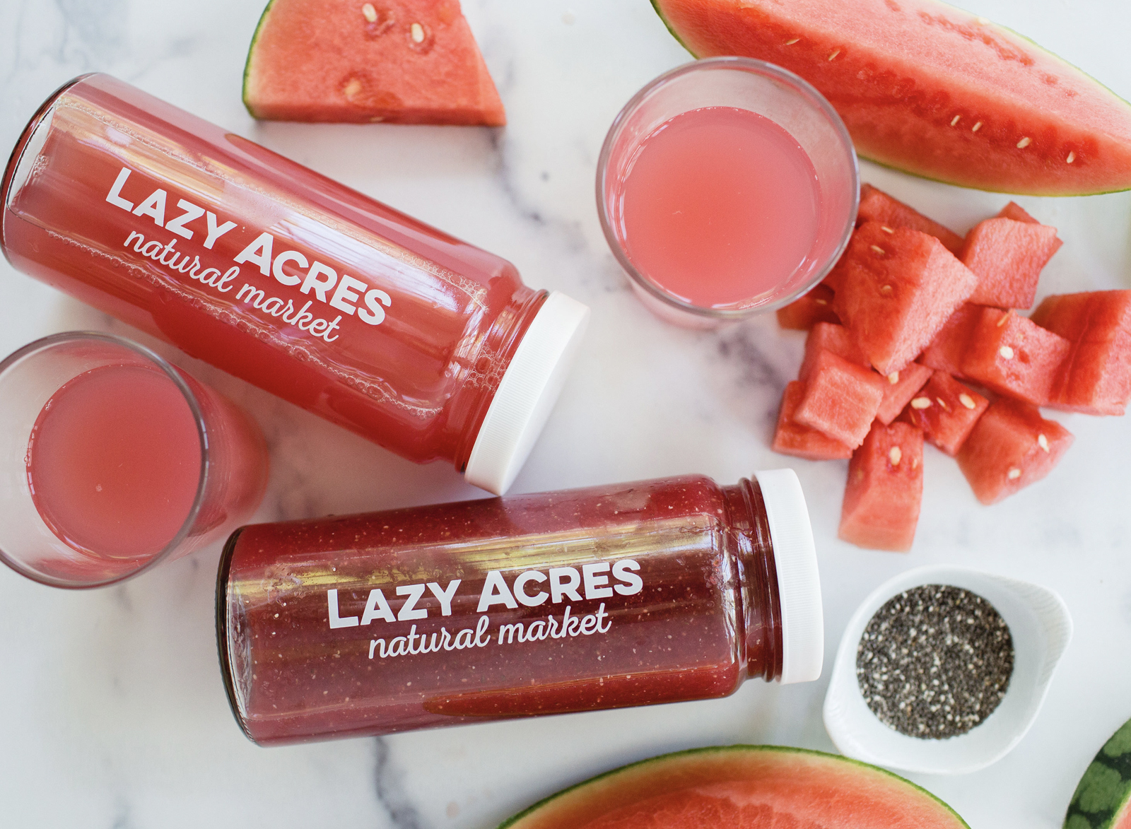 buy one get one free housemade watermelon juice at lazy acres market